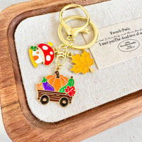 Thanksgiving Autumn Theme Keychain for Bags and Keys - Pumpkin, Squirrel, Owl, Maple Leaf Designs