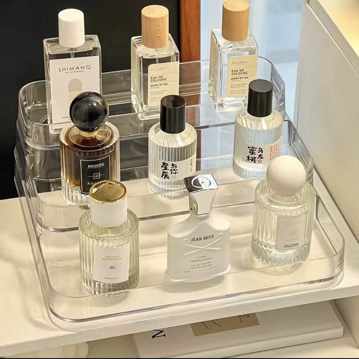Acrylic 3-Tier Perfume Organizer Display Stand for Small Samples and Cosmetics
