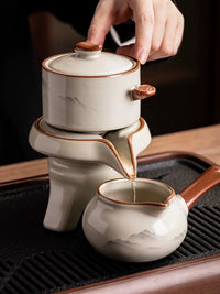 Ru Kiln Automatic Tea Set with Rotating Teapot and Cups for Home Use