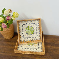 Vietnamese Rattan Woven Nordic Style Square Shell Tray for Home Living Room Coffee Table Storage