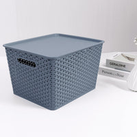 Stackable Woven-Look Storage Box with Lid for Home Office Toys