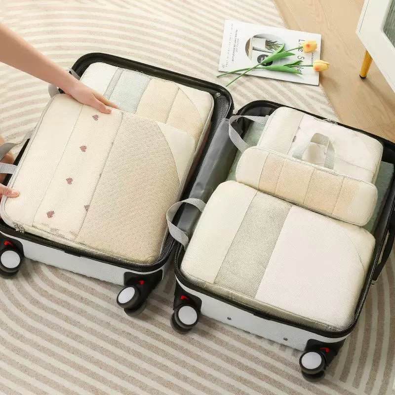 Travel Compression Packing Cubes Set with Shoe Bag and Drawstring Pouch