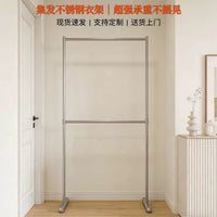 Stainless Steel Double/Triple Layer Garment Rack with Wheels, Adjustable Height Floor-Standing Clothes Hanger