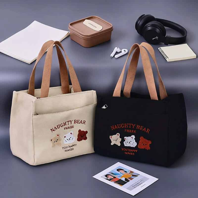 Waterproof Canvas Lunch Bag for Women, Portable Bento Tote with Zipper