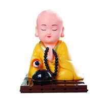 Solar-Powered Little Monk Car Dashboard Ornament Nodding Shaolin Figurine Auto Interior Decor