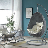 Outdoor Woven Rattan Swing Chair with Stand, Egg-Shaped Hanging Basket Chair for Patio Balcony Garden