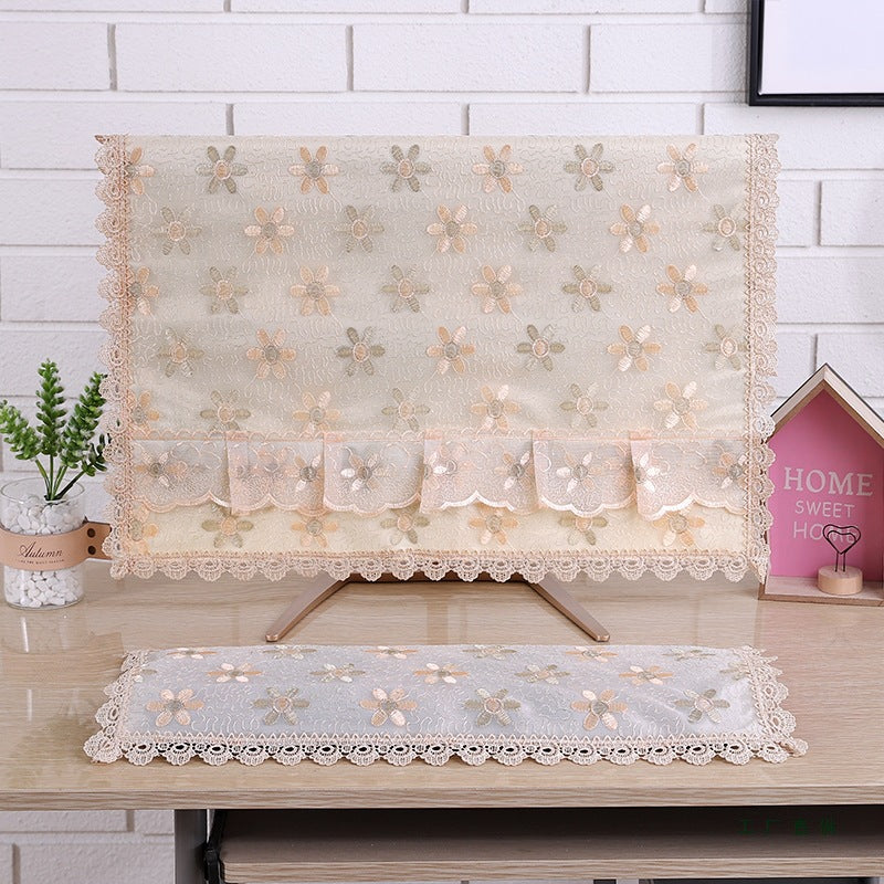 Lace Computer Monitor Dust Cover for Desktop PC, Modern LCD Display Screen Protector with Keyboard Cover