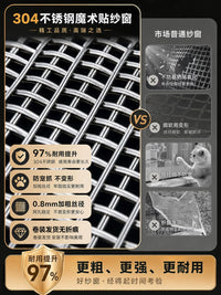 Stainless Steel Mosquito Screen Mesh for Windows, Self-Adhesive, Anti-Cat Scratch, Anti-Mouse Bite, DIY Installation