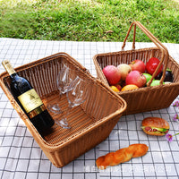 Handwoven Rattan Picnic Basket with Handle, Easy-Clean Storage for Snacks and Fruits