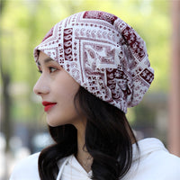 Autumn Winter Korean Style Square Paisley Beanie Scarf Dual-Use Headwear