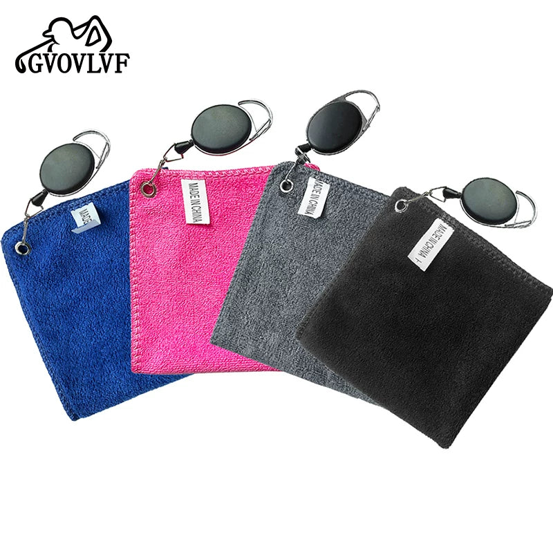 Golf Towel with Retractable Hook and Club Cleaning Brush