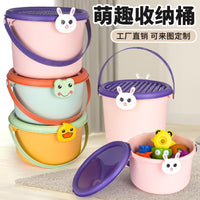 Kids' Cartoon Storage Bucket with Building Block Lid - Portable Toy Organizer and Snack Box