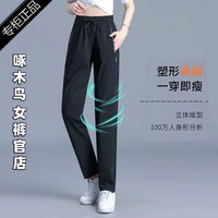 Women's Ice Silk Quick-Dry Sun Protection Sports Pants, Loose Plus Size High-Waisted Straight Leg Pants