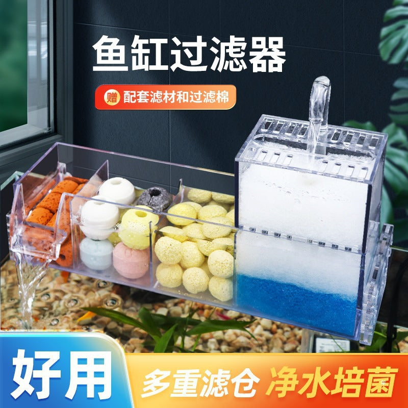 Aquarium Top Filter Box Acrylic Drip Filter for Fish and Turtle Tanks