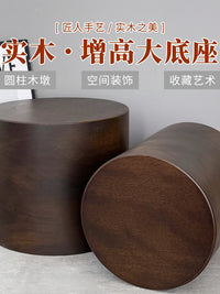 Solid Wood Cylindrical Display Stand for Vases and Crafts, Walnut Finish