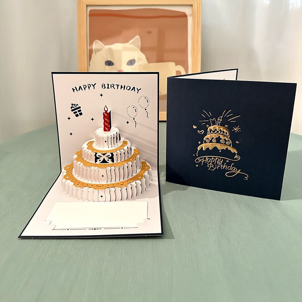 3D Pop-Up Birthday Card with Lights & Music, Gold Stamping Cake Design, Premium Gift Card