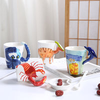 3D Animal Handle Ceramic Coffee Mug, Novelty Zebra Deer Elephant Gorilla Gift Cup