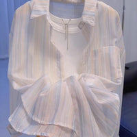 Women's Long Sleeve Ice Silk Chiffon Sun Protection Shirt, Loose Striped Cardigan Top