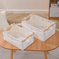 Japanese Style Paper Rope Storage Basket with Handles for Snacks, Books, and Sundries, Desktop Organizer