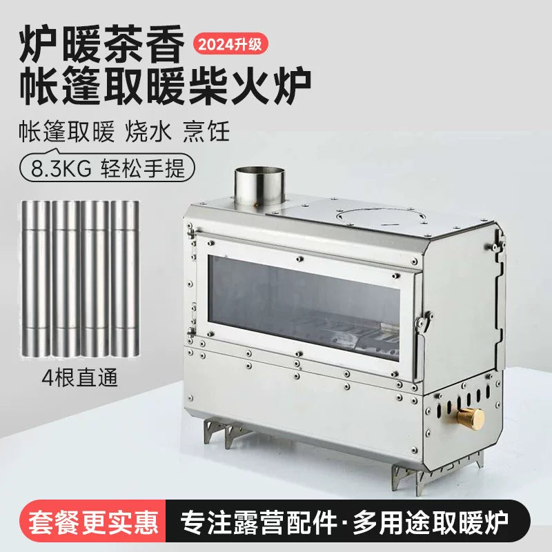 Portable Stainless Steel Folding Wood Burning Camping Stove for Outdoor Heating and Cooking