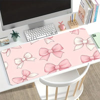 Cute Cat Bowknot Diatomaceous Earth Desk Mat for Keyboard and Mouse, Non-Slip Study Table Pad