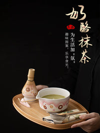 Japanese Ceramic Matcha Bowl Set with Whisk Stand - 8-Piece Cheese-Themed Gift Box