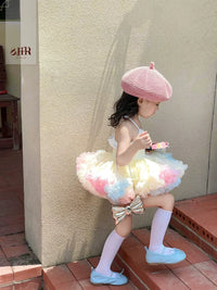 Girls' Korean Style Lace Hollow Tutu Dress Set for Summer