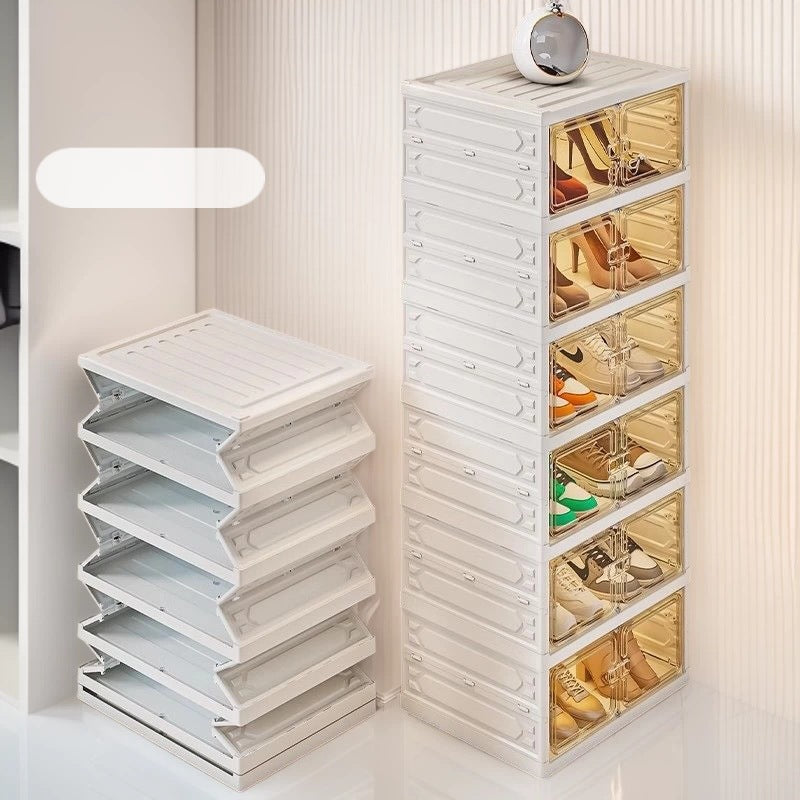 Foldable Clear Shoe Storage Box with Lid - Stackable & Easy Assembly for Home Organization