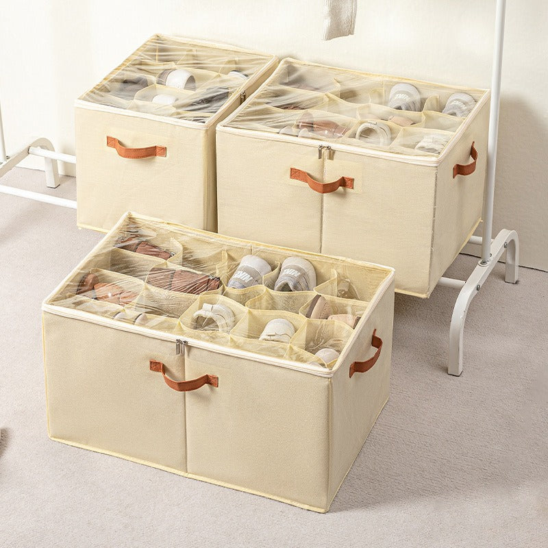 Foldable Fabric Shoe Storage Box with Clear Window for Sneakers and Leather Shoes