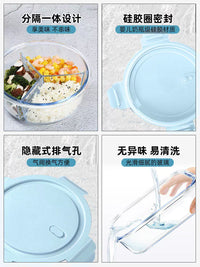 Round Glass Food Storage Containers with Lids, Microwave Safe, High Temperature Resistant, for Lunch and Meal Prep