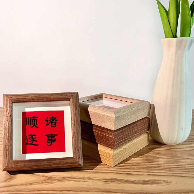 New Chinese Style Wooden Photo Frame 4-inch Square Mini Desktop Display