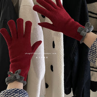 Korean Style Bowknot Wool Blend Fingerless Gloves for Winter