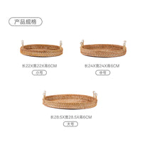 Handwoven Rattan Storage Basket with Wooden Handle for Snacks, Bread, and Picnics