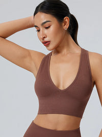 High Support Deep V Sports Bra for Women with Removable Pads, Shockproof, Gathered Fit for Gym, Yoga, Running
