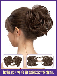 Curly Hair Bun Extension with Bendable Metal Wire Comb for Women