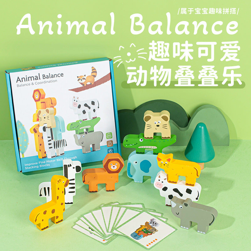 Wooden Animal Stacking Blocks for Kids, Educational Balancing Game, Early Learning Toy for Hand-Eye Coordination