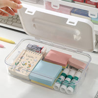 Clear Stackable Desktop Storage Box with Lid and Handle, Large Capacity Organizer for Students