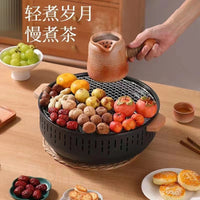 Outdoor Camping Portable Charcoal Tea Stove and Grill Set with Multi-functional Roasting Pan
