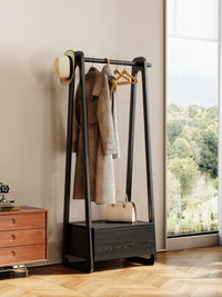Solid Wood Hall Tree with Storage Drawers and Clothes Rack, Bedroom Nightstand Organizer