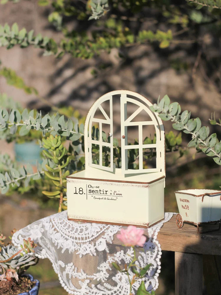 Rustic Arched Window Frame Planter Box for Outdoor Garden Decor