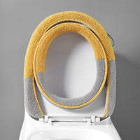 Color-Block Handle Toilet Seat Cover, Plush Knitted Winter Warm Toilet Lid Cover, Household Toilet Cushion