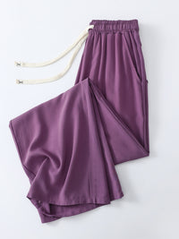 Women's High-Waisted Wide-Leg Rayon Lounge Pants Loose Fit Thin Casual Trousers