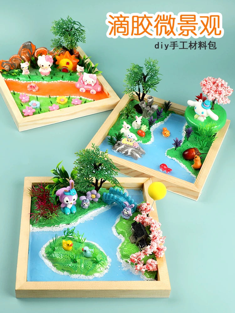 Kids DIY 3D Diorama Photo Frame Craft Kit with Cartoon Cream Glue Stickers