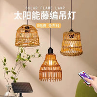 Bohemian Rattan Solar Pendant Light for Indoor Outdoor Patio Decor