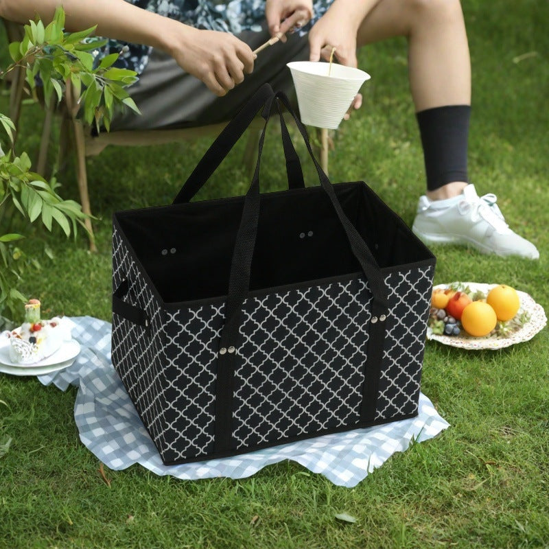 Foldable Non-Woven Storage Basket with Handles for Picnic and Travel