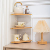 Acrylic Cosmetic Storage Corner Shelf with Wooden Base, Multi-layer Wall-Mounted Organizer for Bathroom and Vanity