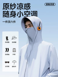 Jienilamo Unisex UPF100+ Ice Silk Sun Protection Jacket with Large Brim Hood