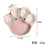 New Silicone Bear Paw Suction Plate for Babies and Toddlers, Platinum Cured Divided Feeding Tray with Utensil Set