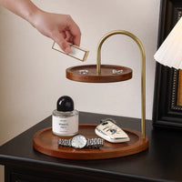 Solid Wood Desktop 2-Tier Organizer Tray for Keys, Cosmetics, and Jewelry