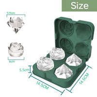 Creative 4-Cavity Rose Flower Ice Cube Tray Silicone Mold for Whiskey Cocktails
